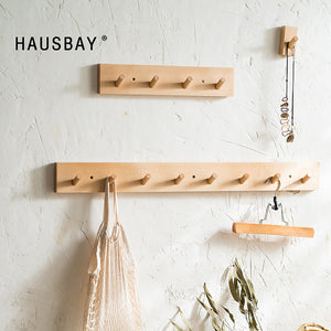 Nordic Style Solid Wood Hook Door Hanger Wall Hanging Rack Decorative Coat Key Storage Hooks Beech Wood